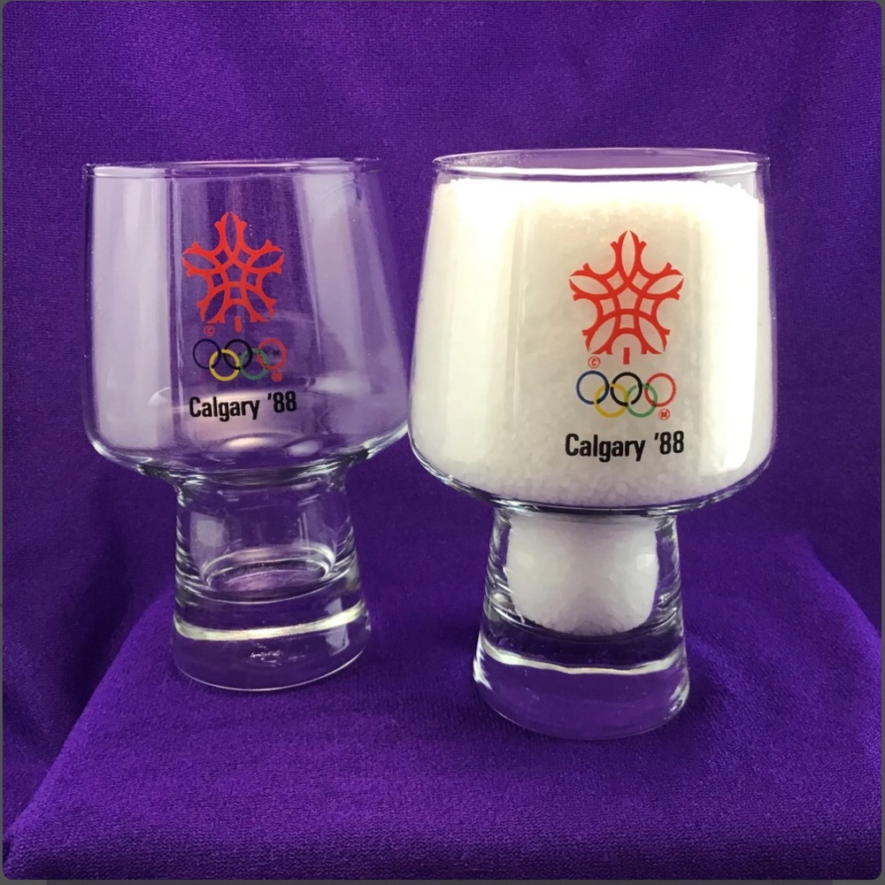 Calgary Olympics Glasses Beer Goblets 1988 Set of 2 Libbey Footed Beer Glasses